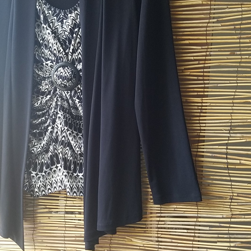 Simply French hi-low Blouse Cardigan Black & White - Picture 3 of 7